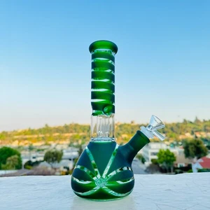 9inch Hookah Water  Bong Thick Bubbler Percolator Beaker Green with 14mm Bowl - Picture 1 of 5