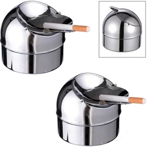 2x Klapp-Aschenbecher Klappaschenbecher Ascher aus Metall mit praktischem Deckel - Bild 1 von 3