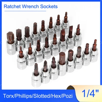1/4" Drive Ratchet Wrench Sockets Torx/Phillips/Slotted/Hex/Pozi Bits Drill - Image 1 of 4