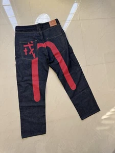 Vintage Evisu Wide Leg Baggy Dark Wash Denim Jeans Indigo 40 Rot Lack - Bild 1 von 10