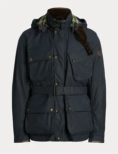 Polo Ralph Lauren Iconic Oilcloth Waxed Belted Biker Jacket NAVY RRP £950 - Picture 1 of 5