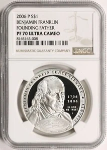 2006-P Benjamin Franklin Founding Father 1 $ Commemorative Dollar NGC PF70UCAM - Bild 1 von 4