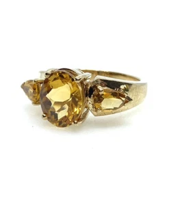 Gold Citrine Ring 9ct Yellow Gold Yellow Citrine Ring Citrine Trilogy Ring 375 - Picture 1 of 12