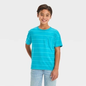 🎀 CAT & JACK Blue Striped Shirt Pocket * Sz Medium (8) * NEW - Picture 1 of 2