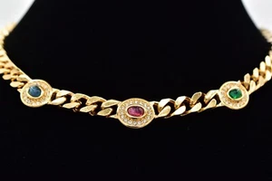 Christian Dior Vintage Cabochon Collar Necklace Crystal Gold Signed 1980s BinBJ - Picture 1 of 12