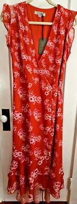 Nuevo con etiquetas Vestido All Saints Rojo Floral Verano Maxi Chifón Envolvente Volantes Mangas Gorra Talla 8 Foto 1 de 4