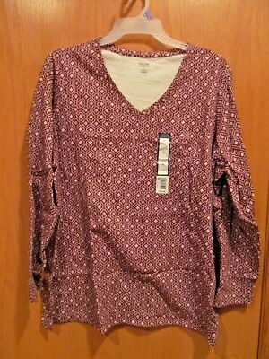 Estampado Granate/Borgoña~Top Manga Larga Cuello en V~Mujer PEQUEÑO~NUEVO con etiquetas Foto 1 de 2