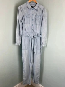 Denim Jumpsuit Me & Em 12 Blue Light Boiler Suit Trousers One Piece Collared - Picture 1 of 12