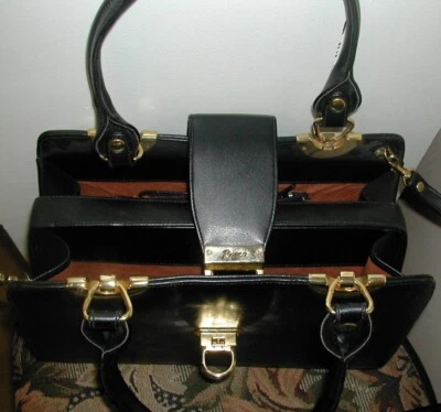 Женские винтажные атташе застежки ROMA Италии кожаная сумочка ручка/ремешок черный Exc - Изображение 1 из 3