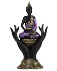 Bouddha Noir Mauve Assis En Main 15cm Poly Figurine Bouddhisme Asie Thai Moine