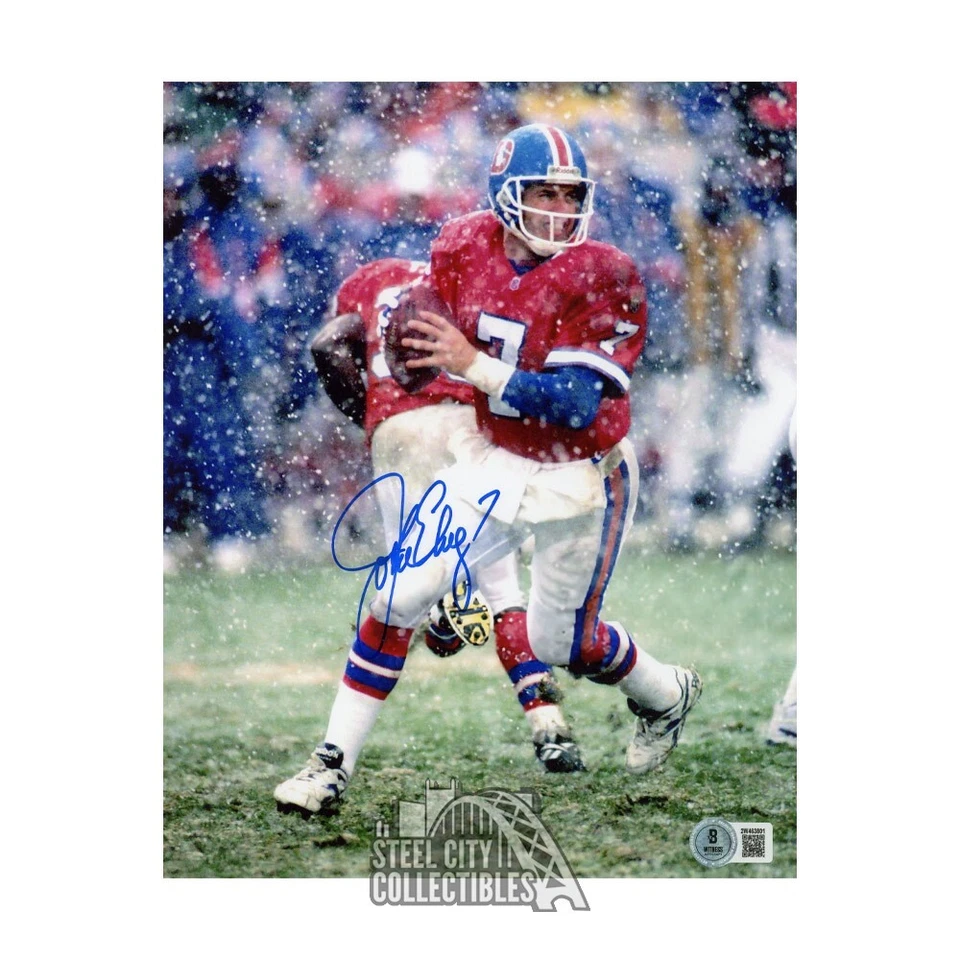 Foto de fútbol americano autografiada por John Elway Denver 8x10 - BAS (nieve) Foto 1 de 1