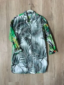 vs Max Mara Long Sleeve Cotton Tropical Print Shirt Dress Medium 8 - Picture 1 of 6