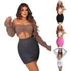 Stretch Slim- Ribbed Skirts Womens High Elastic Package Hip Solid Pencil Skirt