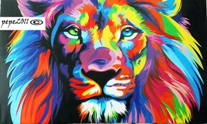 120cm SUPER SIZE CANVAS pepe Street Art Print RAINBOW LION PAINTING - Picture 1 of 3