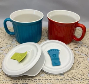 CorningWare Colours Soup Mugs Set of 2 Large 20 oz w/Vented Lids EC - Picture 1 of 3