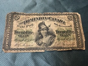 1870 B DOMINION OF CANADA TWENTY FIVE 25 CENT SHINPLASTER BANK NOTE - Picture 1 of 4