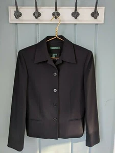 Lauren Ralph Lauren Womens 4 S Blazer Jacket Black 100% Wool Career Work - Picture 1 of 8