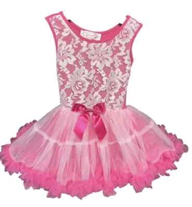 Popatu Girls Youth Pink Tutu Dress With White Lace Overlay - Size Varies - Picture 1 of 2