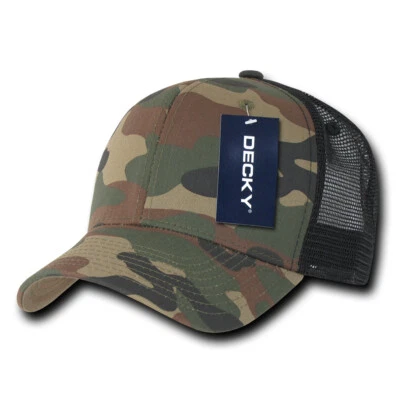 Gorra Decky Trucker - Woodland Camo y Negro 6 Paneles Algodón Curvo Bill 1054-WWB Foto 1 de 3