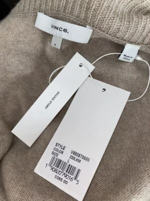 Cárdigan beige de lana/cachemira con ribete acanalado delantero abierto Vince $395 nuevo con etiquetas talla M; L Foto 1 de 4