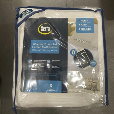 Serta Heated Mattress Pad Ultrasoft Velour White 110V Queen New “No Bluetooth” - Image 1 of 4