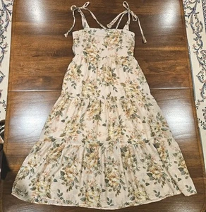 Anthropologie By The River Damen große Blumen Stufen Midikleid ärmellos pfirsichfarben - Bild 1 von 9