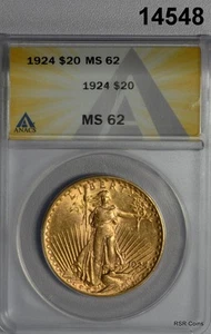 1924 20 $ ST. GAUDENS DOUBLE EAGLE ANACS ZERTIFIZIERT MS62 #14548 - Bild 1 von 3