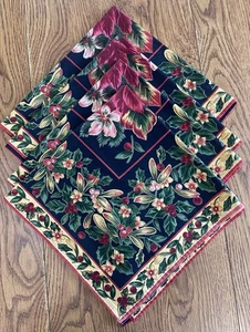 4er Set April Cornell große schwarze Weihnachtsservietten 22" Weihnachtsstern Stechpalme Beere - Bild 1 von 14