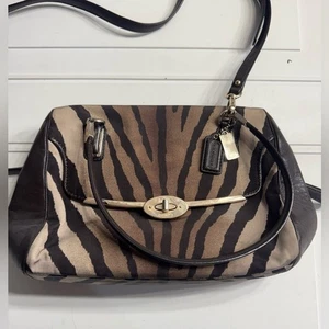 Coach Madison Zebra Animal Print Two Way Satchel Bag Brown Black Shoulder Purse - Picture 1 of 8