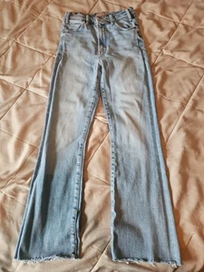 Mother The Hustler Ankle Fray Jeans in Au Revoir 25 Light Wash Denim Kick Flare - Picture 1 of 8