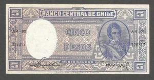 Chile 5 Pesos N.D. (1958); EF+; P-119, BNB-B253a; General; Series: "A4" - Picture 1 of 2