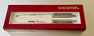 NMIB Vtg Advertising SHEAFFER PEN & PENCIL SET: WEISER LOCK CO; White & Chrome - Picture 1 of 3