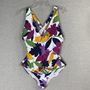 Anne Cole Floral One Piece Shirred Swimsuit Womens 16 Shirred cross Back NEW - Picture 1 of 11