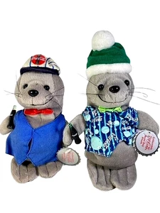 Vintage Coca ~ Cola Siegel 8 Zoll Sitzsack Plüsch 2er Set Stofftiere mit Etikett 1998-1999 - Bild 1 von 12