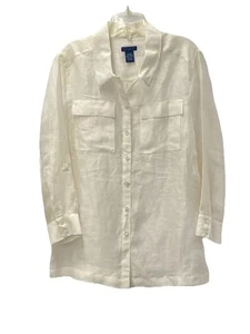 Doncaster Collection Linen And Silk Blouse Size L/xl Ivory Pockets Button Front - Picture 1 of 8