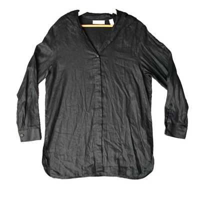 Винтажная женская толстовка с капюшоном Y2k 100% лен L длинная черная с капюшоном на пуговицах Валери Стивен - Изображение 1 из 4