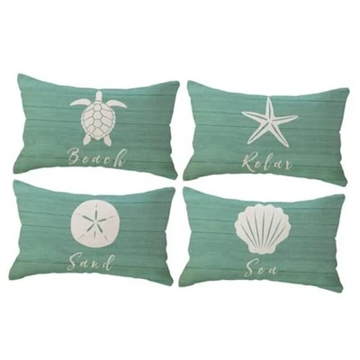 Fundas de almohada Coastal Beach 12 x 20 pulgadas 20" x 12" (paquete de 4) azul verde Foto 1 de 4
