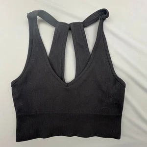 Yogalicious Ribbed Crop Tank M Black Keyhole Back Brami Activewear Top Yoga - Picture 1 of 3