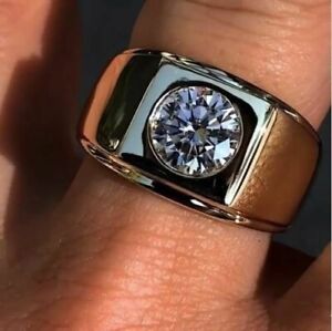 Lab-Created Men's Wedding Ring 14K White Gold Over 3CT Round Cut VVS1/D Diamond