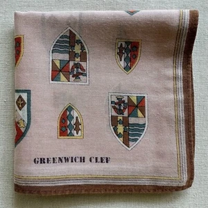 Vintage Handkerchief Peach Cotton Shield, Symbol Greenwich Clef Art Hankie 18" - Picture 1 of 3