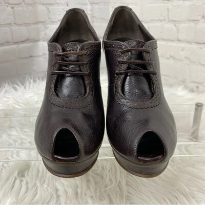 Fendi Mujer Cuero Marrón Oxford Punta Abierta Plataforma Diseñador Botín EU 36.5 Foto 1 de 4