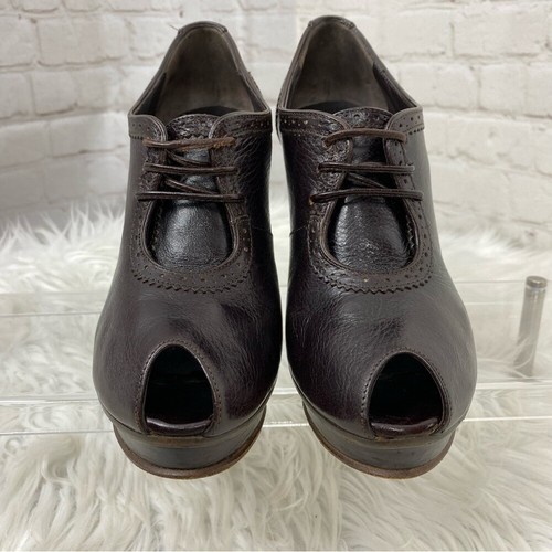 Stivaletto donna Fendi Oxford pelle marrone punta aperta plateau design EU 36 5