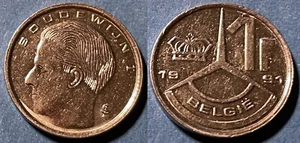 Belgium 1991 1 Franc - Baudouin I Dutch KM-171 Nickel plated steel aUNC #14 - Picture 1 of 1