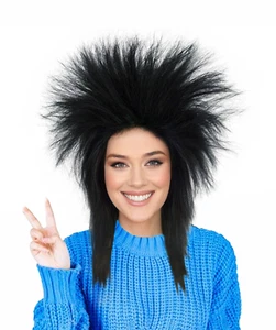 80s Rocker Wig Women Black Big Hair Retro Costume Punk Heavy Metal Mullet - Picture 1 of 8