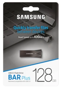 SAMSUNG BAR Plus 3.1 USB Flash Drive, 128GB, 400MB/s, MUF-128BE4/AM, Titan Grey - Picture 1 of 3