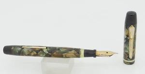 Do-Write kleiner grün/bronzefarbener Marmor & Gold Füllfederhalter - feine Feder - um 1930 - Bild 1 von 6