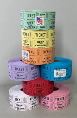 INDIANA TICKET COMPANY 8 Roll Deal of Raffle Tickets 1000 Double Stub Tickets Each Roll