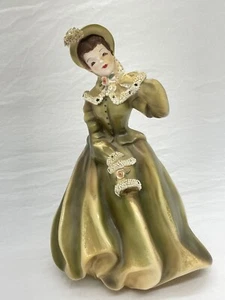 Vestido vintage Pasadena California Florence cerámica victoriano mujer verde dorado - Imagen 1 de 14