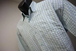 Bugatchi Uomo Plaid Dress Shirt Modal Polyester Blend Short Sleeve Mens Medium - Picture 1 of 9