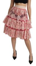Dolce&Gabbana Women Pink Skirt Nylon Floral See Through Ruffled Bodycon IT 40 S
